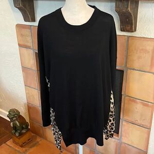 ALLSAINTS Black and Cheetah Print Soft Wool Sweater, M!